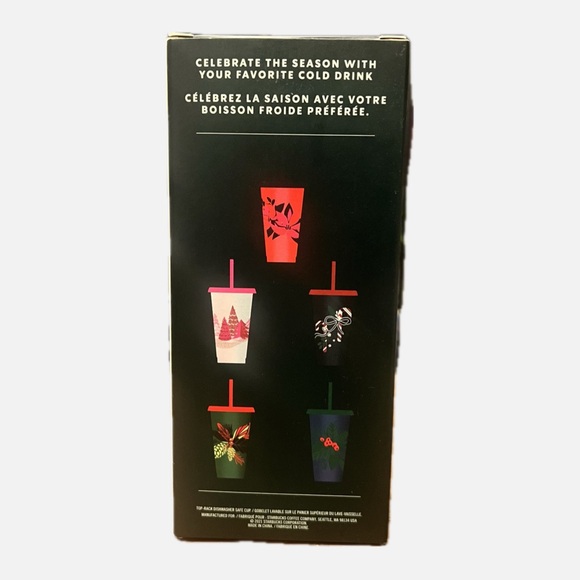 Starbucks Reusable Cold Cups Set of 5 Cups with 5 Lids and 5 Straws Holiday 2021 - Picture 2 of 2